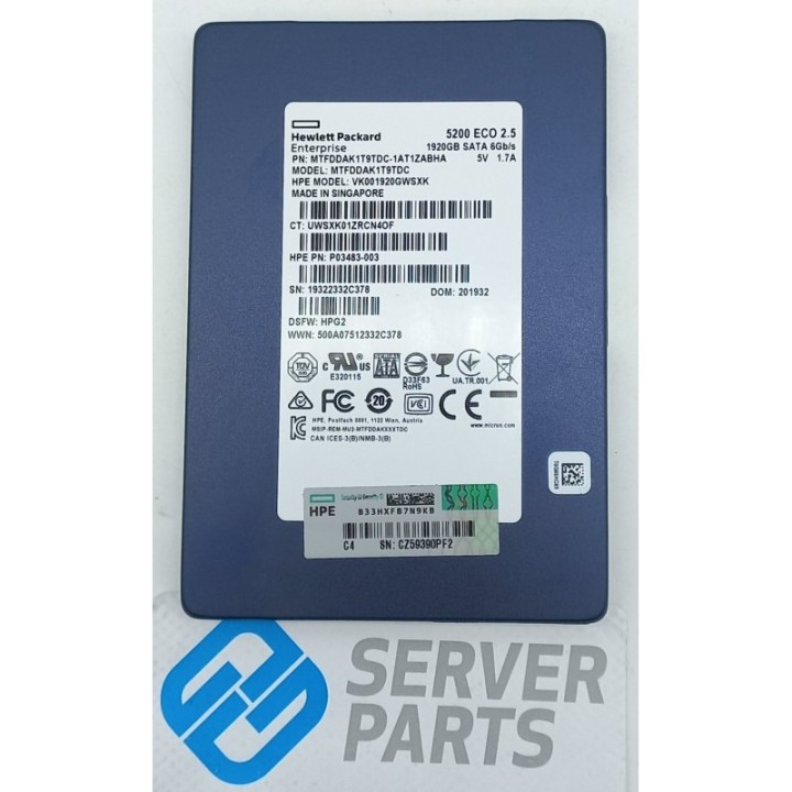 HPE 5200 ECO 1.92TB SSD SATA 6G 2.5" P03483-003 utan vagga