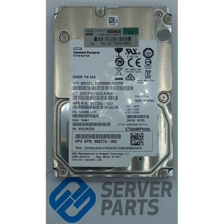 HPE 900GB 15K SAS 12G 2.5" utan vagga 867254-003