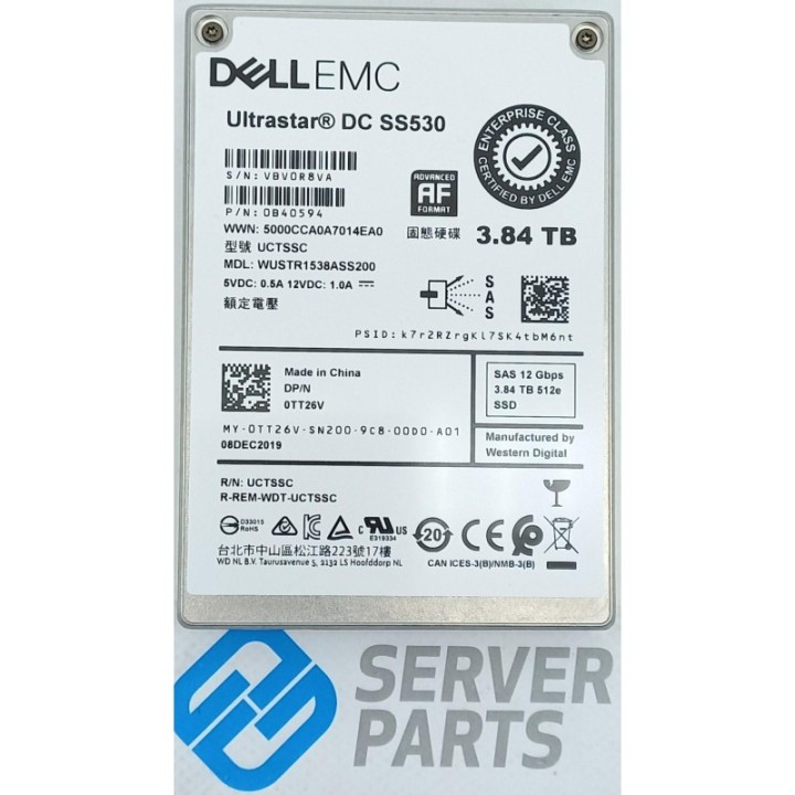 Dell 3.84TB SSD SAS 12G 2.5" TT26V utan vagga