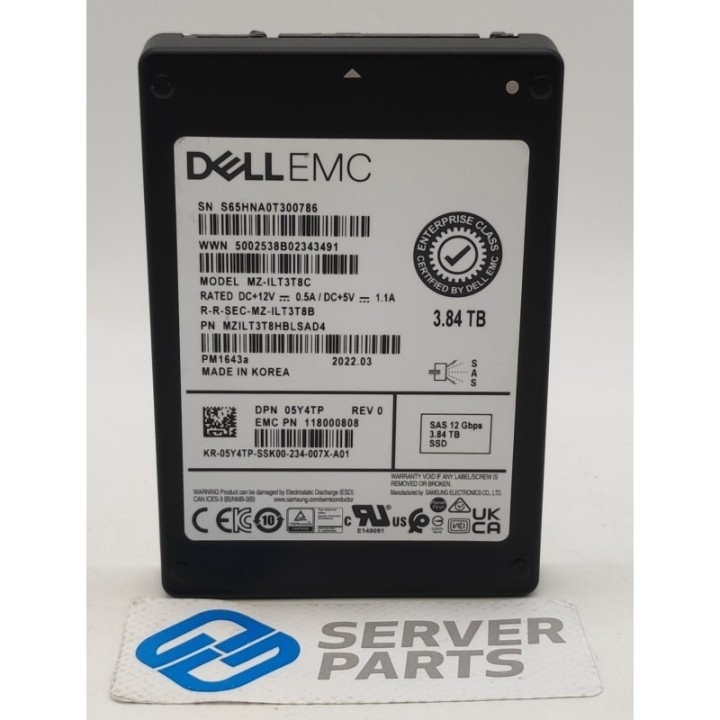 Dell 3.84TB SAS 12G SSD 5Y4TP utan vagga