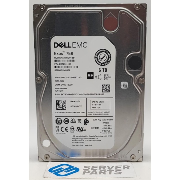Dell 6TB 7.2K SAS 12G 3.5" 50FY7 utan vagga