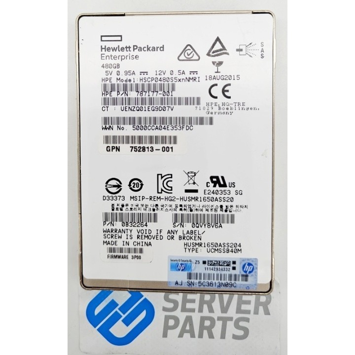 HP 480GB 6G SAS SSD SFF 752081-002 752813-001 utan vagga
